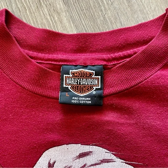 Vintage Harley Davidson Graphic T-Shirt 1993 Eagle All Over Print Maroon Large